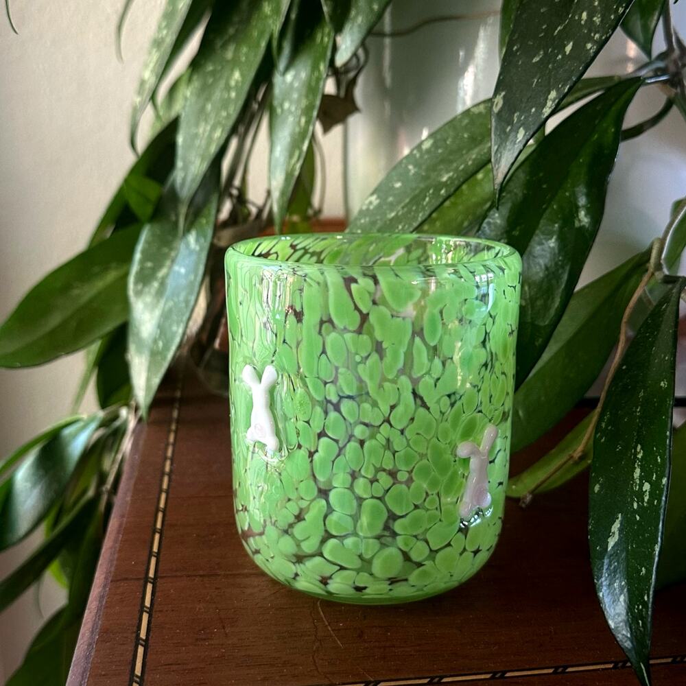 Anthropologie Bunny Icon Glass Cup Green confetti print